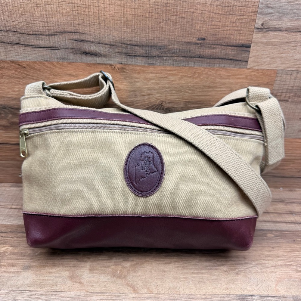 Vintage My Maine Bag Bangor ME Women’s Crossbody Bag Brown\cream Leather Canvas - Picture 2 of 6